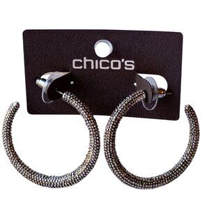 Vintage Chico’s Textured Silver Hoop Earrings Y2K Large Statement Unworn